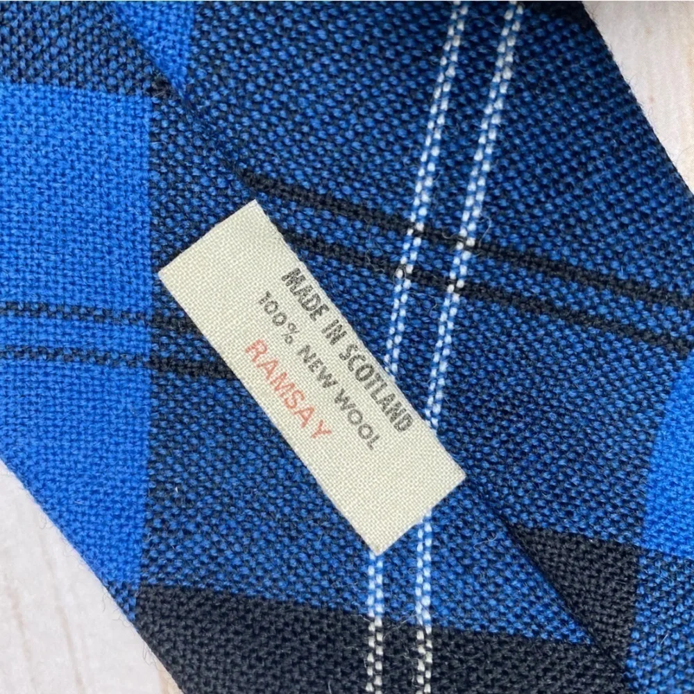 Vintage Pure New Wool Ramsay Blue Tartan Tie - MADE IN SCOTLAND